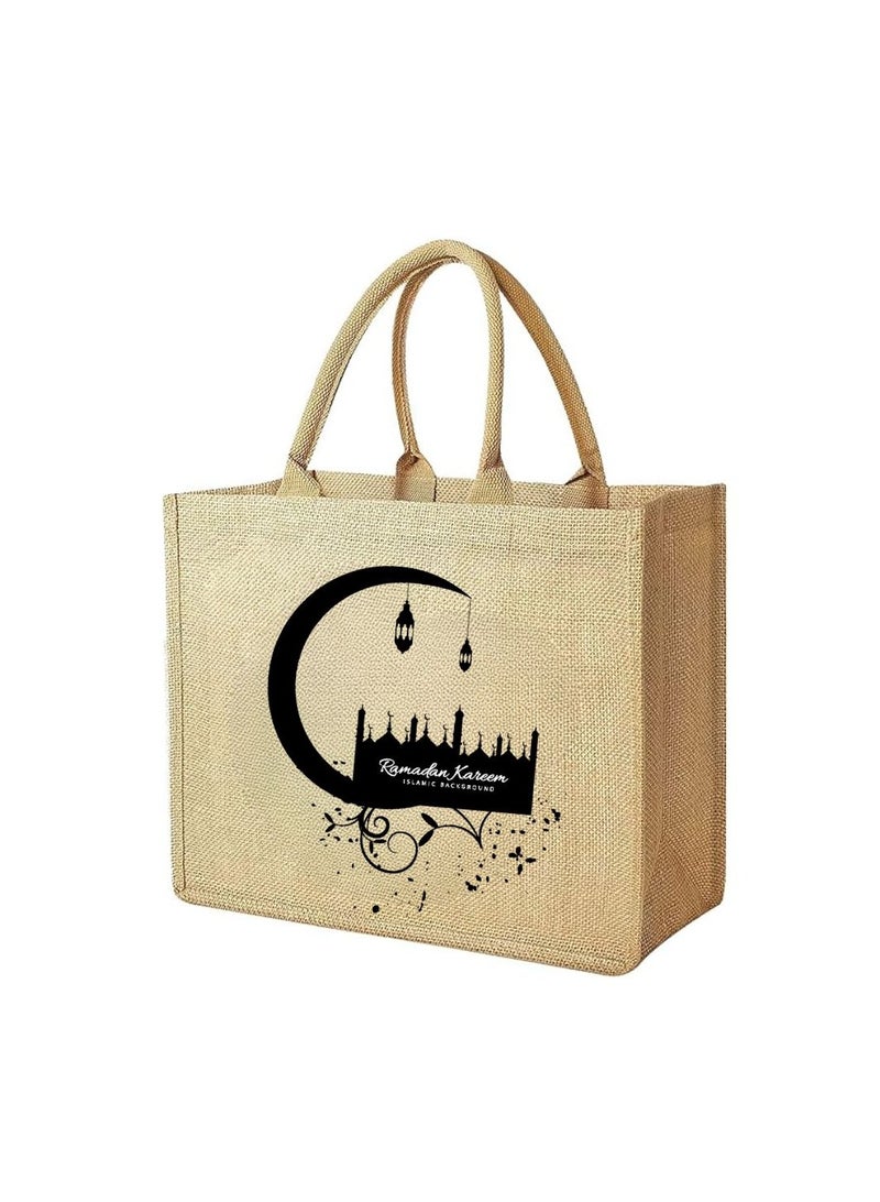 برينت شوب فور مي حقيبة جوت مطبوعة بتصميم رمضان - حقيبة متينة قابلة لإعادة الاستخدام لتقديمها كهدية أو للاستخدام اليومي، تستخدم للاحتفالات الاحتفالية والحياة المستدامة - Image 1