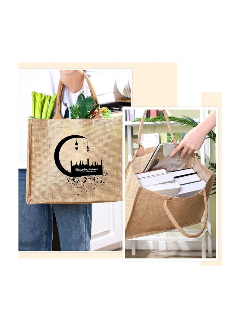 برينت شوب فور مي حقيبة جوت مطبوعة بتصميم رمضان - حقيبة متينة قابلة لإعادة الاستخدام لتقديمها كهدية أو للاستخدام اليومي، تستخدم للاحتفالات الاحتفالية والحياة المستدامة - Image 4