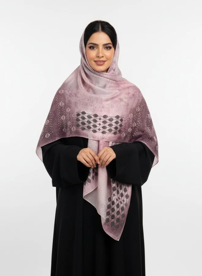 lamha abaya Printed Chiffon Scarf – Lilac with Artistic Pattern