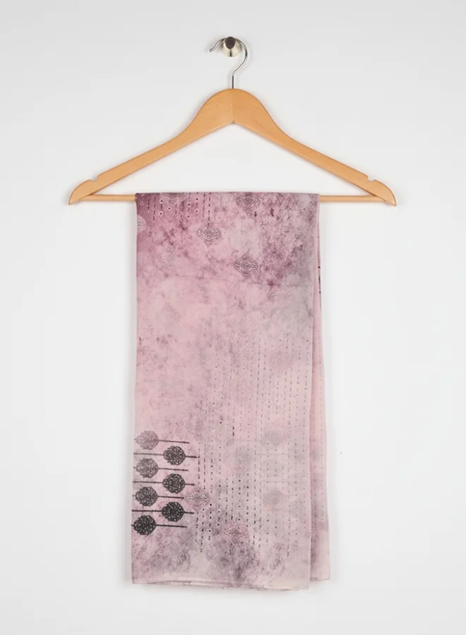 lamha abaya Printed Chiffon Scarf – Lilac with Artistic Pattern