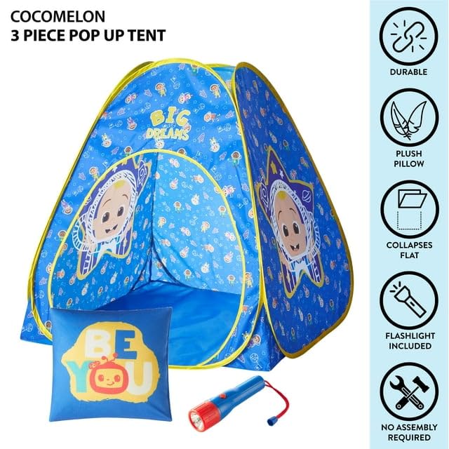 Idea Nuova Cocomelon 3Piece Slumber SetKids IndoorOutdoor Pop Up Play Tent with UPF 30 Protection Pillow Flashlight - Image 4