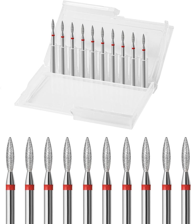 Gulf mainstream practical design 10pcs Diamond Flame Cuticle Drill Bits Set, Professional Cuticle Nail Drill Bits for Dead Skin Nails Dry Manicure Pedicure Shape Remove Nail Salon Tools(Fine-F) Wear resistant upgraded material - Image 1
