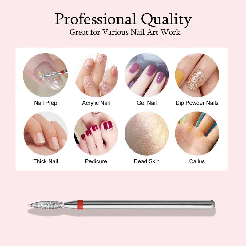 Gulf mainstream practical design 10pcs Diamond Flame Cuticle Drill Bits Set, Professional Cuticle Nail Drill Bits for Dead Skin Nails Dry Manicure Pedicure Shape Remove Nail Salon Tools(Fine-F) Wear resistant upgraded material - Image 4
