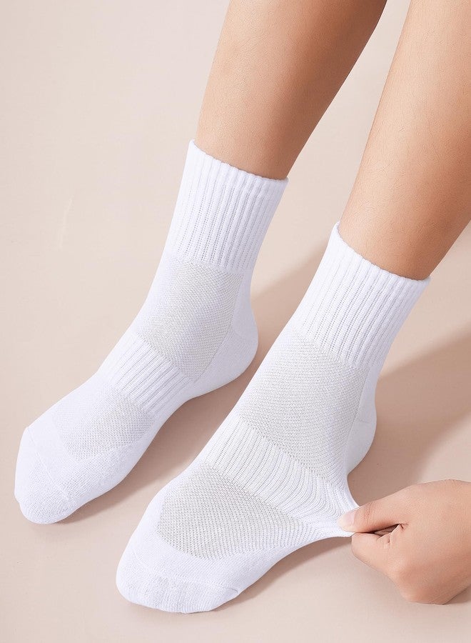 BOOPH 6 Pairs Kids Socks Boys Girls Cushioned Quarter Socks Athletic Ankle Sock 10-14 Years White - Image 4