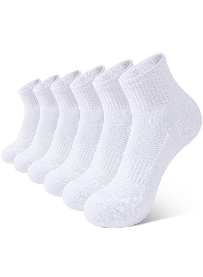BOOPH 6 Pairs Kids Socks Boys Girls Cushioned Quarter Socks Athletic Ankle Sock 10-14 Years White - Image 1