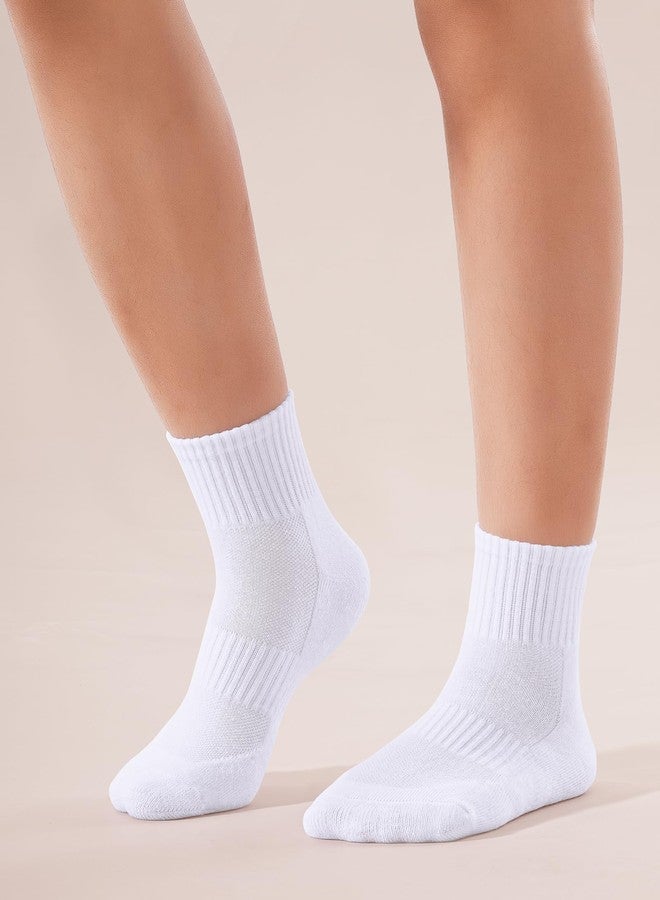 BOOPH 6 Pairs Kids Socks Boys Girls Cushioned Quarter Socks Athletic Ankle Sock 10-14 Years White - Image 2