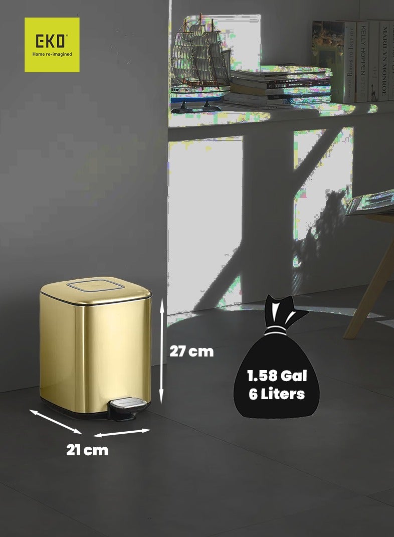 EKO REGENT SERIES | Brushed Stainless Steel Finish | Soft-Closing | Fingerprint-Resistant | Pedal Trash & Garbage Bin | Multiple Sizes ( 6 - 32 Liters ) & Colors  | 6 Liters | Champagne Gold  - Image 4