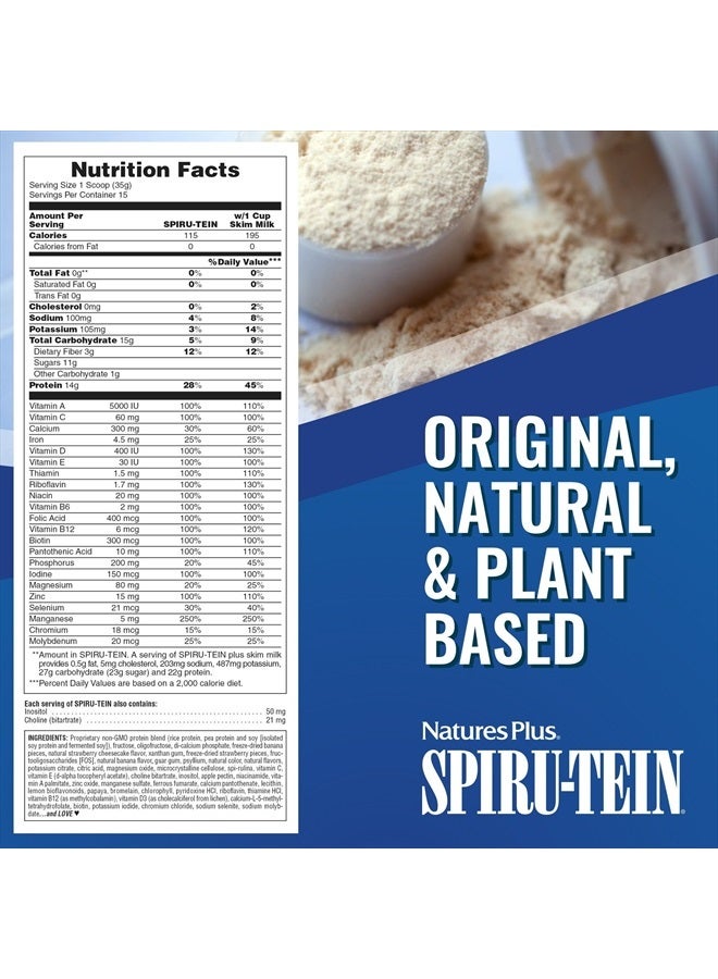 Natures Plus NaturesPlus SPIRU-TEIN Shake - Strawberry Banana - 1.12 lbs, Spirulina Protein Powder - Plant Based Meal Replacement, Vitamins & Minerals for Energy - Vegetarian, Gluten-Free - 15 Servings - Image 4