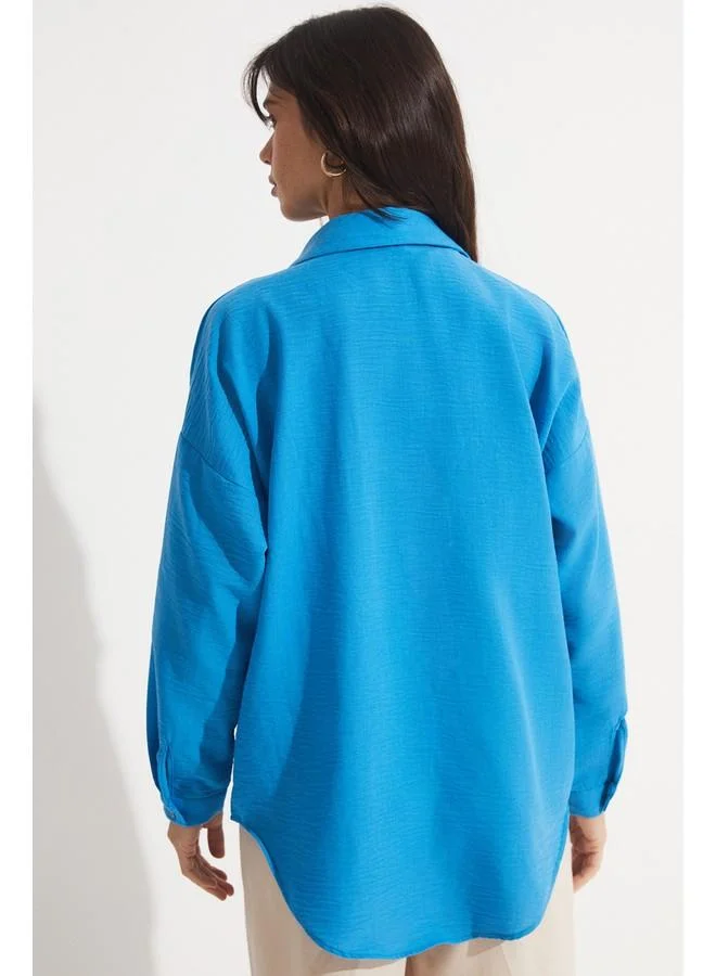 جون June Embroidery Detailed Shirt Blue