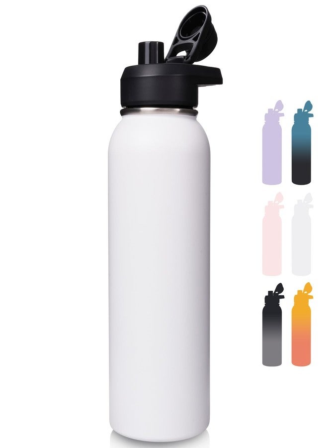 Fijinhom 32oz Stainless Steel Insulated Water Bottle, Double Wall Vacuum Sports Water Bottle, Leak Proof Water Bottle with Handle and Wide Mouth, BPA Free, Keep Cold and Hot, White 32oz - Image 1