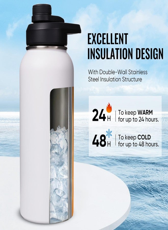 Fijinhom 32oz Stainless Steel Insulated Water Bottle, Double Wall Vacuum Sports Water Bottle, Leak Proof Water Bottle with Handle and Wide Mouth, BPA Free, Keep Cold and Hot, White 32oz - Image 2