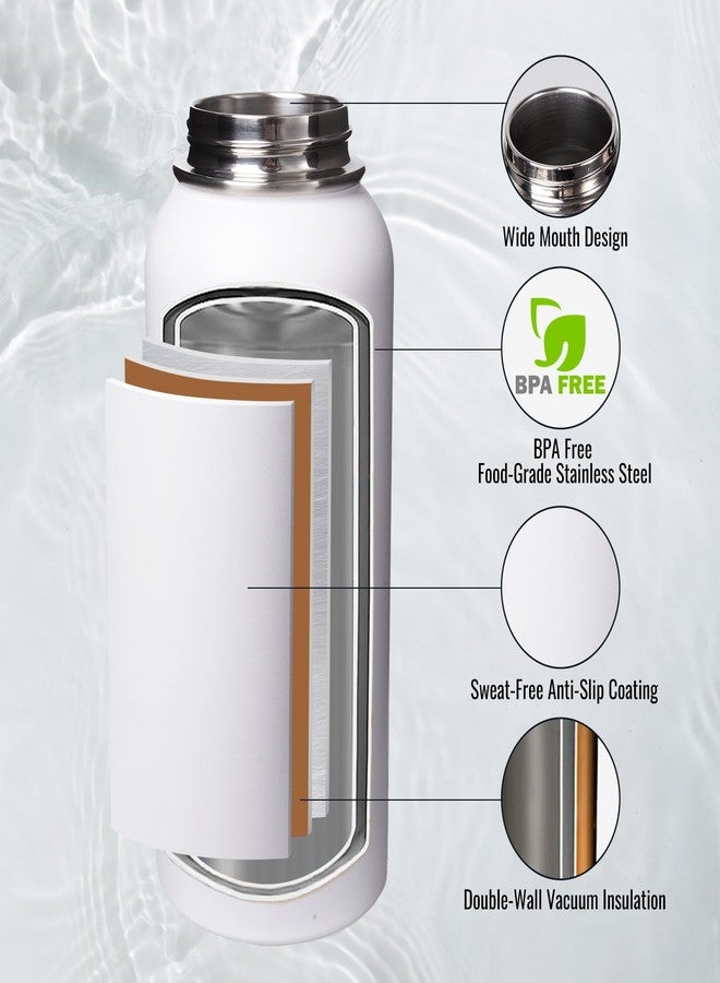 Fijinhom 32oz Stainless Steel Insulated Water Bottle, Double Wall Vacuum Sports Water Bottle, Leak Proof Water Bottle with Handle and Wide Mouth, BPA Free, Keep Cold and Hot, White 32oz - Image 3