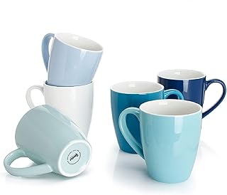 Sweese 601.003 Porcelain Mugs - 16 Ounce for Coffee, Tea, Cocoa, Set of 6, Cool Assorted Colors - Image 1