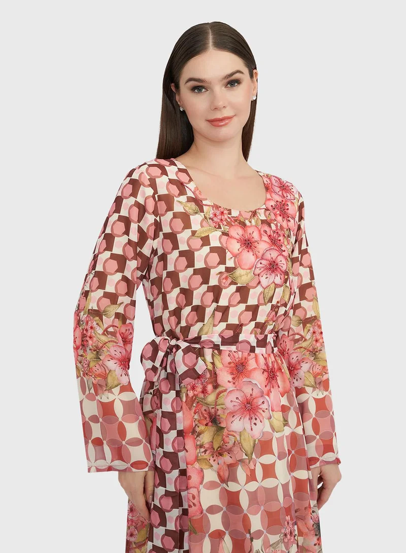 KASHKHA Oldrose Geometric Beadwork Georgette Maxi Dress (VDU819)