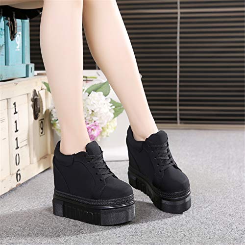 ACE SHOCK Women Fashion Platform Sneakers Wide Width High Hidden Heel Wedge Walking Shoes (7, Without Flower Black) - Image 3