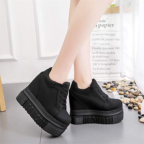 ACE SHOCK Women Fashion Platform Sneakers Wide Width High Hidden Heel Wedge Walking Shoes (7, Without Flower Black) - Image 4