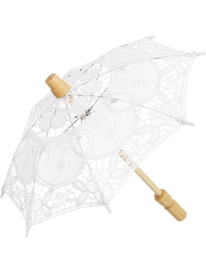 White Embroidery Parasol Wedding Photography Prop Decorative Sunshade For Parties Bridal Showers - Image 1