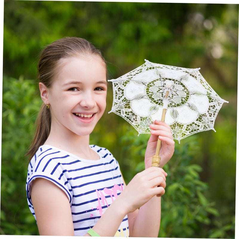 White Embroidery Parasol Wedding Photography Prop Decorative Sunshade For Parties Bridal Showers - Image 5