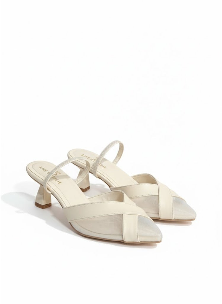 لايف ستيلاش  أحذية بكعب متوسط جلد مع مطاط F-608 - بيج - Image 2