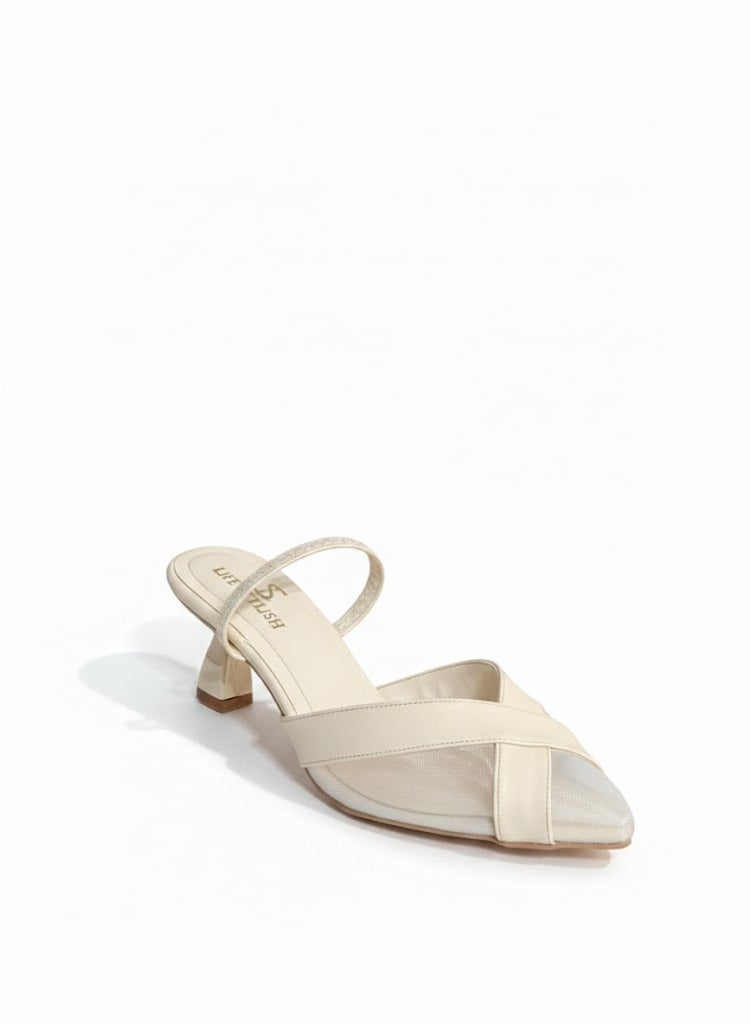 لايف ستيلاش  أحذية بكعب متوسط جلد مع مطاط F-608 - بيج - Image 4