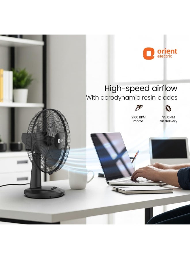 Orient Electric 400 mm Table 77 | High Speed Table Fan for Home|100% Copper Motor with Thermal Overload Protection | 90 Degree Oscillation | 3 Speed Control | Military Grade Guard | Black - Image 2