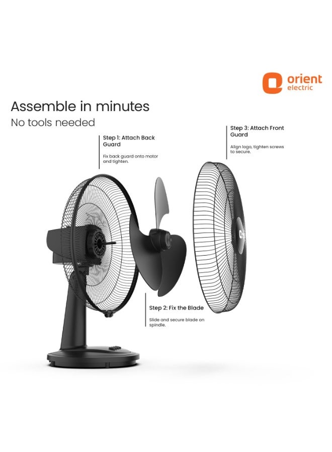 Orient Electric 400 mm Table 77 | High Speed Table Fan for Home|100% Copper Motor with Thermal Overload Protection | 90 Degree Oscillation | 3 Speed Control | Military Grade Guard | Black - Image 3