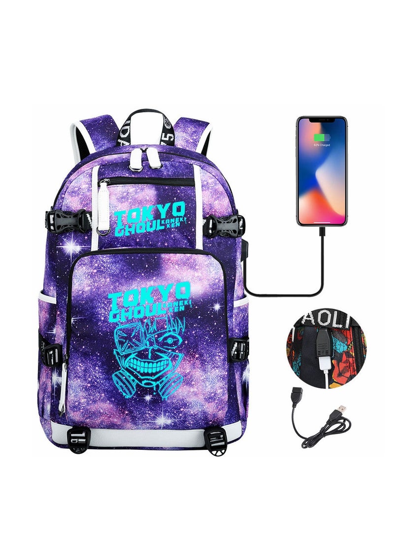 طوكيو حقيبة ظهر للسفر الترفيهية للشباب مزودة بمنفذ USB مطبوعة من Nightglow 