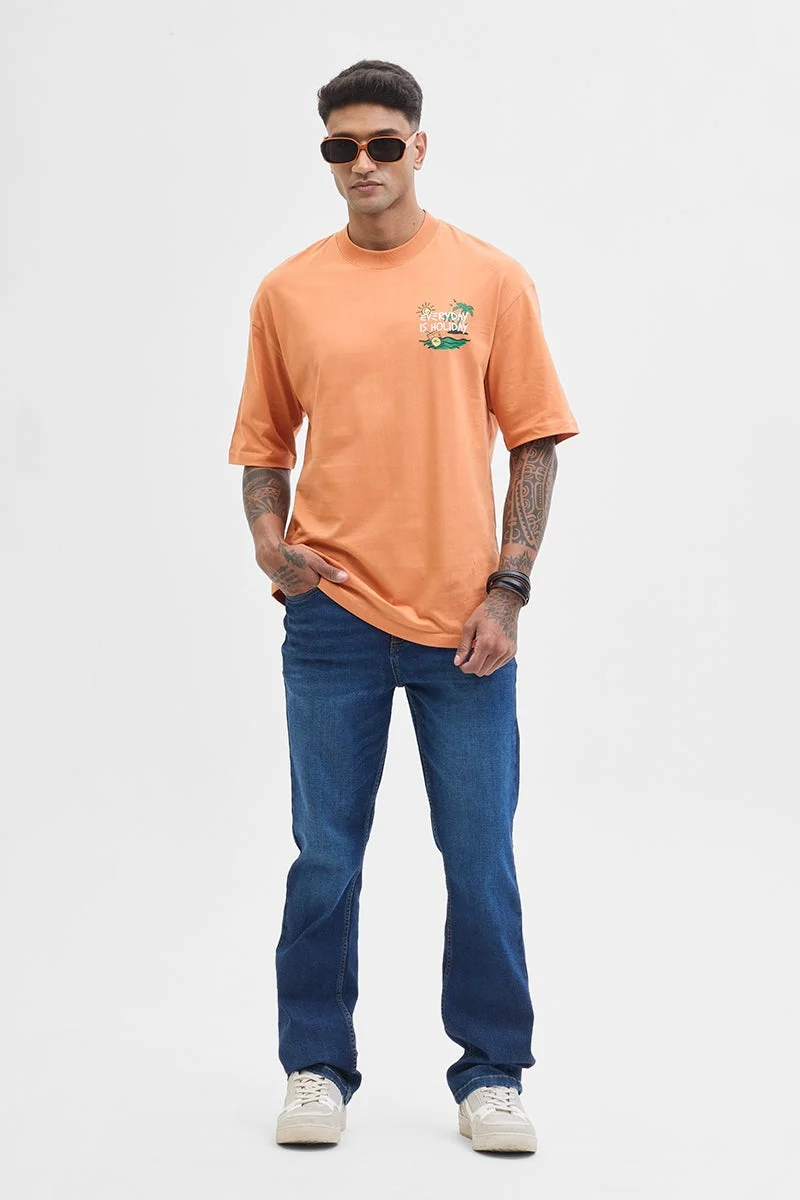 SNITCH Orange Graphic Half Sleeve Oversized Streetwear T-Shirt