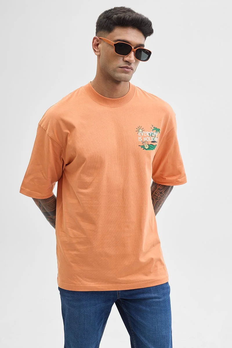 SNITCH Orange Graphic Half Sleeve Oversized Streetwear T-Shirt