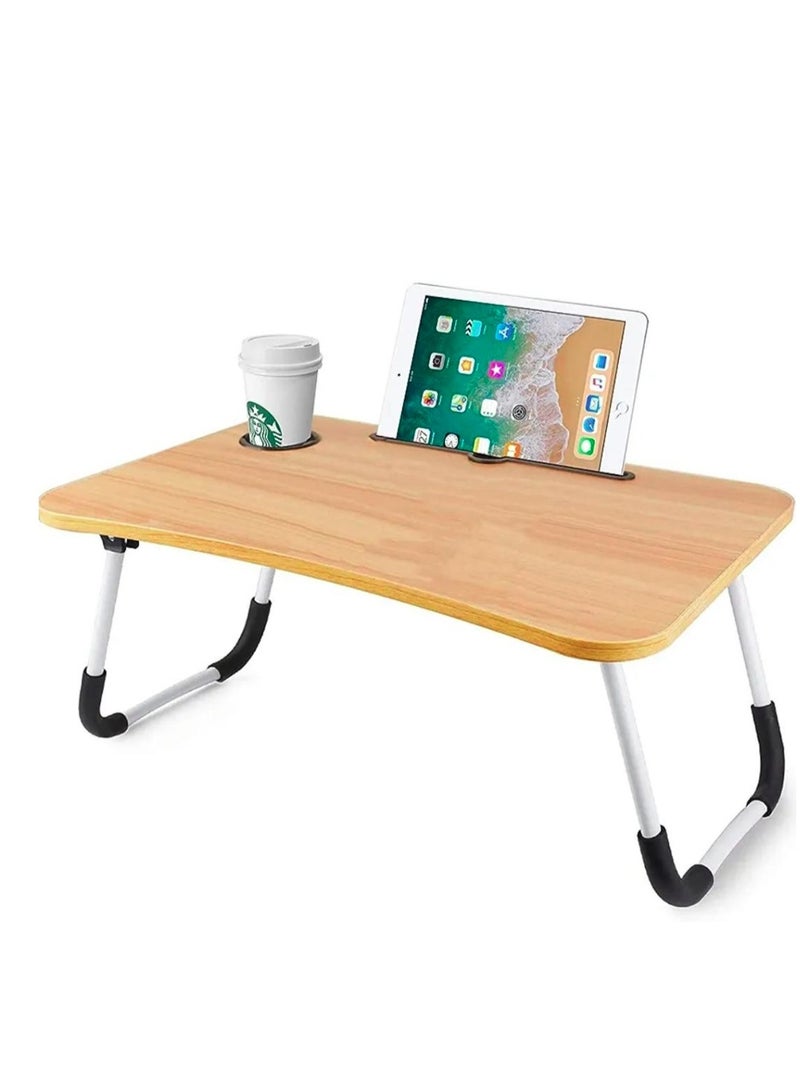 eBasket Laptop Table Portable Table (60 x 40 cm) with Foldable Legs, Tablet and Notebook Slot and Mug Place Multifunctional Table for Reading and Eating (baige) - Image 1