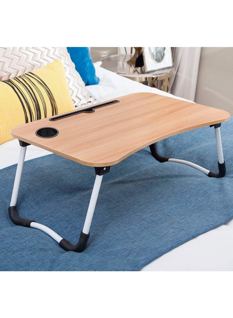 eBasket Laptop Table Portable Table (60 x 40 cm) with Foldable Legs, Tablet and Notebook Slot and Mug Place Multifunctional Table for Reading and Eating (baige) - Image 2