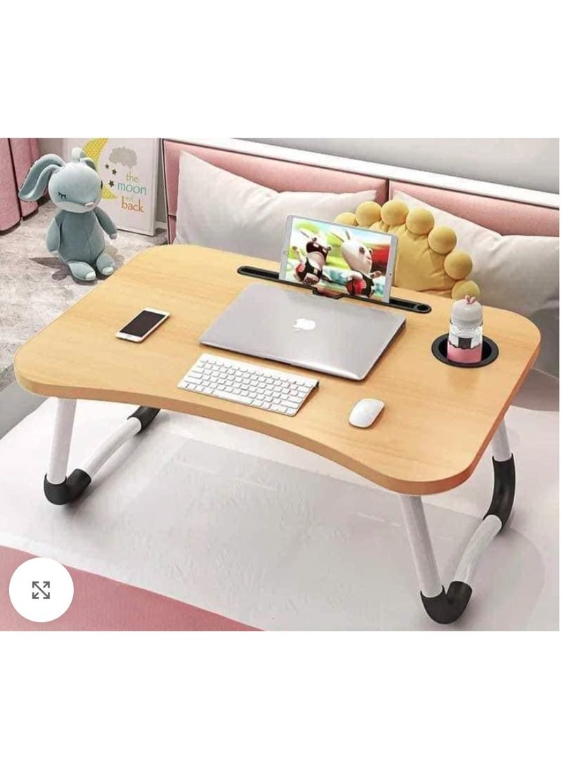 eBasket Laptop Table Portable Table (60 x 40 cm) with Foldable Legs, Tablet and Notebook Slot and Mug Place Multifunctional Table for Reading and Eating (baige) - Image 3