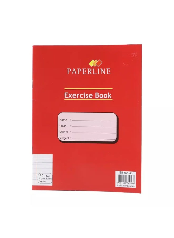 paperline دفتر تمارين بيبرلاين، دفتر إنجليزي ذو 4 خطوط مع 50 ورقة - Image 1