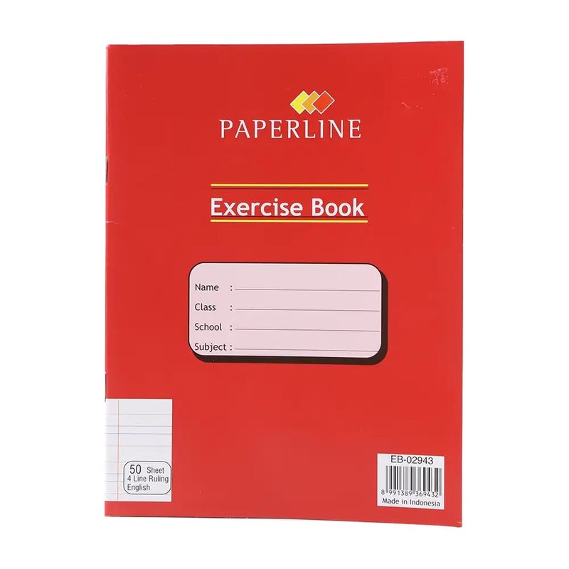 paperline دفتر تمارين بيبرلاين، دفتر إنجليزي ذو 4 خطوط مع 50 ورقة - Image 1