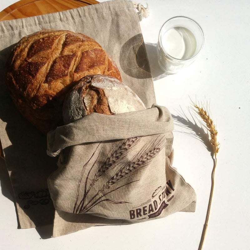 Bread Story Linen Bread Bags - 2-Pack 11 x 15 inch Ideal for Homemade Bread, Unbleached, Reusable Food Storage, Housewarming, Wedding Gift, Storage for Artisan Bread - Bakery & Baguette - Image 5