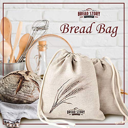 Bread Story Linen Bread Bags - 2-Pack 11 x 15 inch Ideal for Homemade Bread, Unbleached, Reusable Food Storage, Housewarming, Wedding Gift, Storage for Artisan Bread - Bakery & Baguette - Image 3
