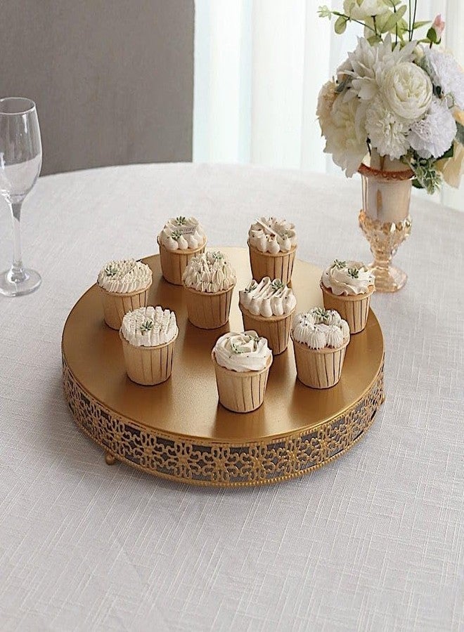 BalsaCircle 16 in Gold Metal Fleur De Lis Round Cake Stand Dessert Display Pedestal | Cute Riser for Birthday Wedding Party Events Reception Buffet Catering Decorations Supplies - Image 4