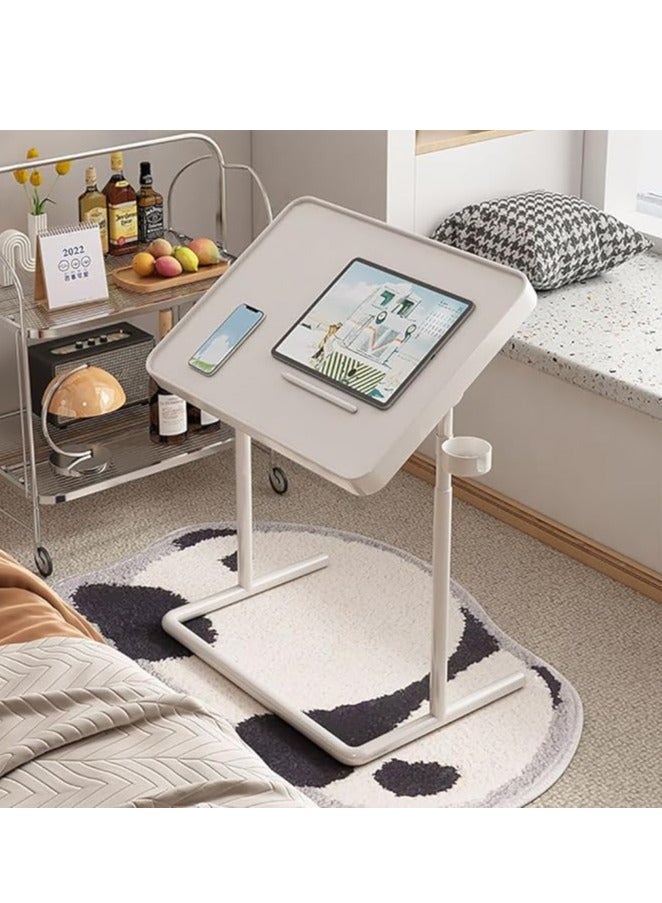 Generic Standing Laptop Desk Adjustable Computer Table Foldable Sofa Side Table with Cup Holder and Tilting Magnetic Tabletop for Students Writting and Reading(White) - Image 3