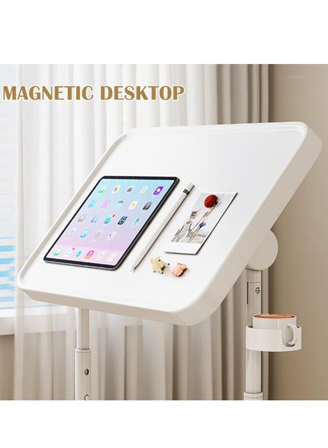 Generic Standing Laptop Desk Adjustable Computer Table Foldable Sofa Side Table with Cup Holder and Tilting Magnetic Tabletop for Students Writting and Reading(White) - Image 4