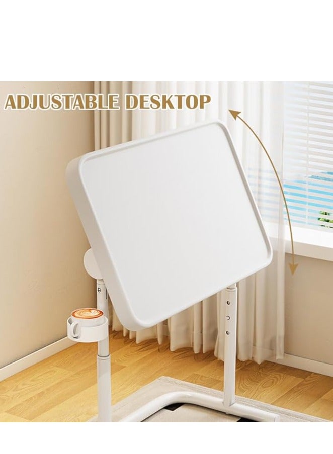 Generic Standing Laptop Desk Adjustable Computer Table Foldable Sofa Side Table with Cup Holder and Tilting Magnetic Tabletop for Students Writting and Reading(White) - Image 5
