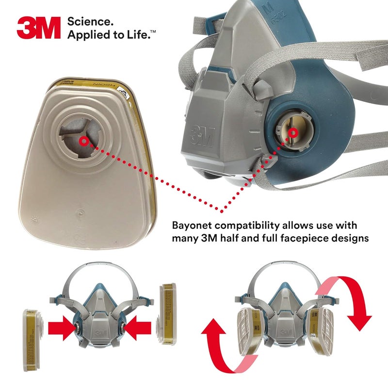 3M Respirator Cartridge 6006, 1 Pair, Helps Protect Against Organic Vapors, Acid Gases, Ammonia, Methylamine or Formaldehyde - Image 3