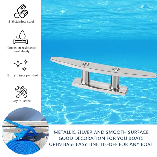 VEITHI 8 inch Boat Cleat Flat Top 2 Pack, 316 Stainless Steel Boat Dock Cleats,Rope Cleat,Dock Cleats with Screws for Marine or Nautical Decor and Dock Cleat Decorative. - Image 4