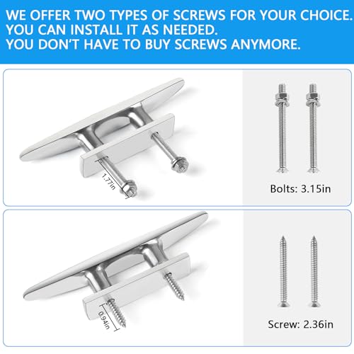VEITHI 8 inch Boat Cleat Flat Top 2 Pack, 316 Stainless Steel Boat Dock Cleats,Rope Cleat,Dock Cleats with Screws for Marine or Nautical Decor and Dock Cleat Decorative. - Image 3