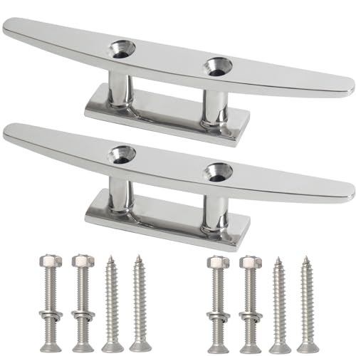 VEITHI 8 inch Boat Cleat Flat Top 2 Pack, 316 Stainless Steel Boat Dock Cleats,Rope Cleat,Dock Cleats with Screws for Marine or Nautical Decor and Dock Cleat Decorative. - Image 1