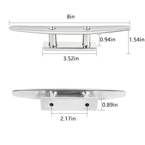 VEITHI 8 inch Boat Cleat Flat Top 2 Pack, 316 Stainless Steel Boat Dock Cleats,Rope Cleat,Dock Cleats with Screws for Marine or Nautical Decor and Dock Cleat Decorative. - Image 2
