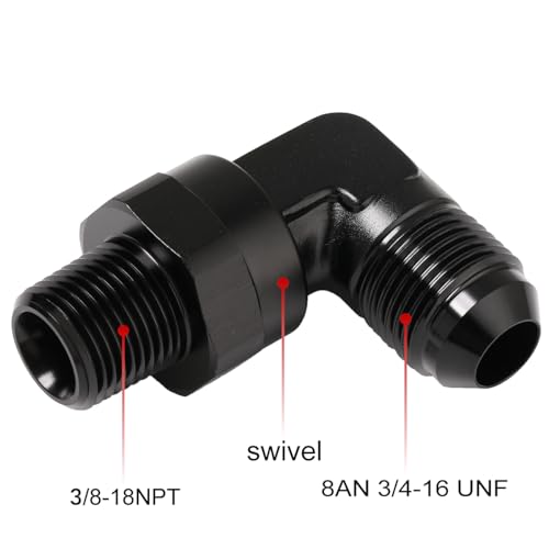 Podavelle 8AN Male Flare to 38 NPT Pipe Swivel 90 Degree Fitting Adapter Connector Aluminum Black - Image 3