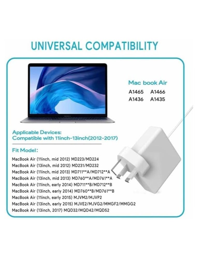 Generic - 45W Magnetic 2 T-Tip MacBook Mac Air Laptop Charger Adapter T-Connector (White) - Image 1