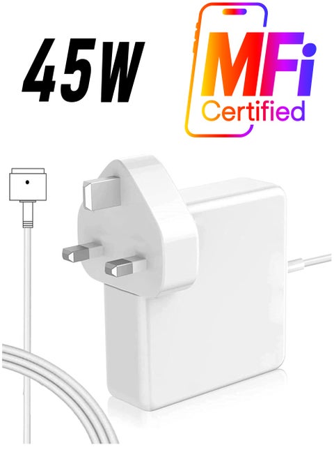 45W Magnetic 2 T-Tip MacBook Mac Air Laptop Charger Adapter T-Connector (White)