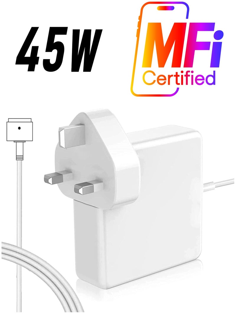 Generic - 45W Magnetic 2 T-Tip MacBook Mac Air Laptop Charger Adapter T-Connector (White) - Image 1