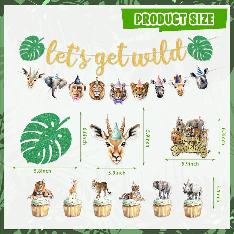 KimaruLZ Safari Birthday Party Decorations, Jungle Wild Animals Birthday Party Supplies Decor with Backdrop, Banner, Balloons, Cake Toppers, Tablecloth, Centerpieces, Hanging Swirls - Image 3